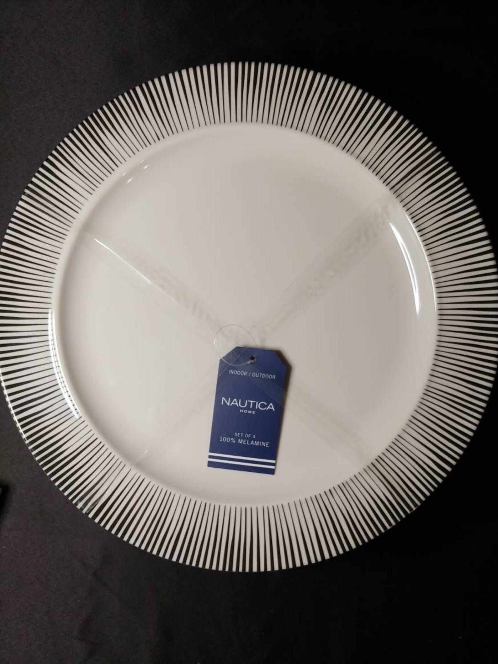 Nautica Melamine Black Pin Striped Edge Dinner Plates (set of
