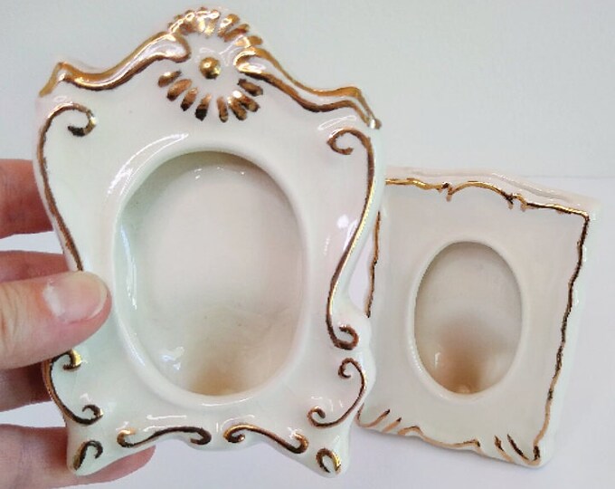 Picture Frame Set, White and Gold Frames, Porcelain Vintage Frame, His
