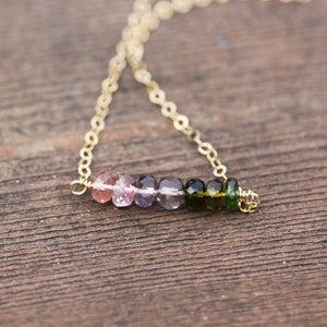 Natural Watermelon Tourmaline Necklace 14K Gold Filled , October Birthstone