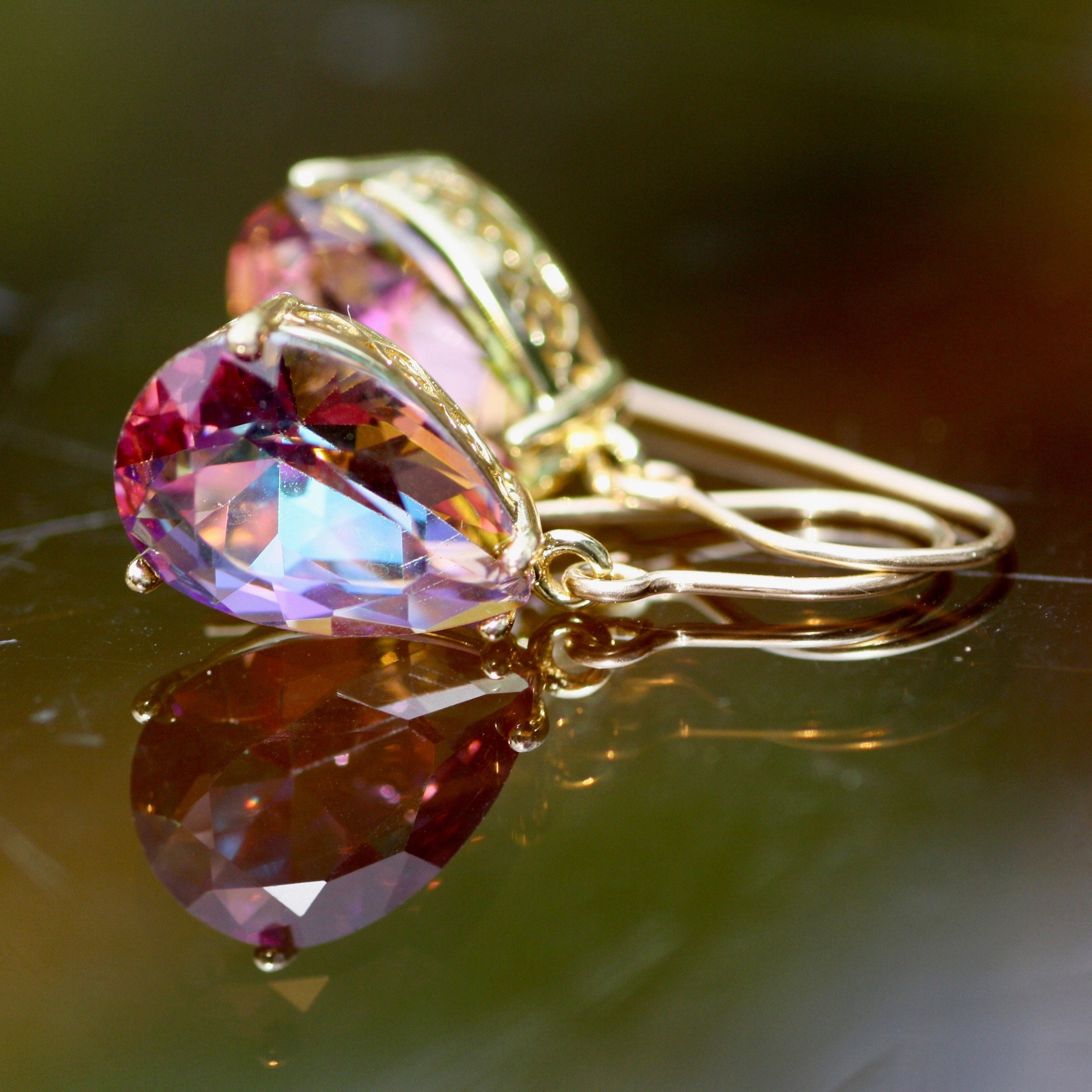 Mystic Rainbow Quartz Earrings 14k Gold Filled Hooks Etsy