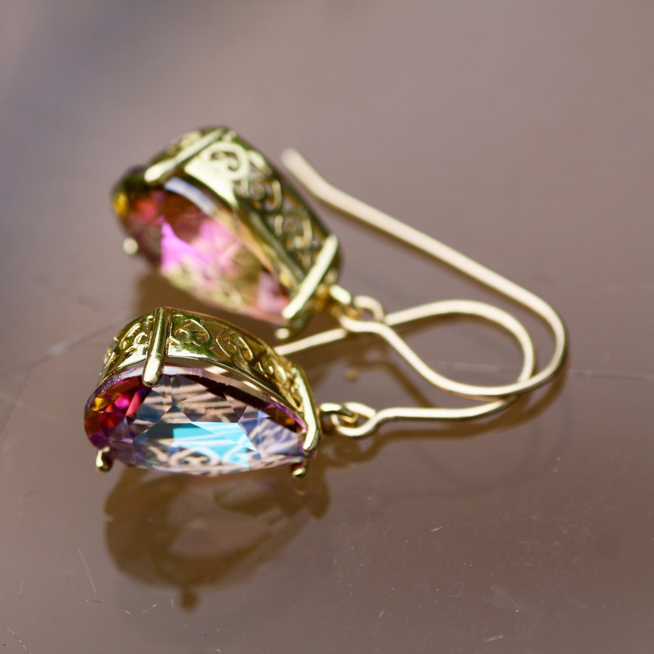 Mystic Rainbow Quartz Earrings 14k Gold Filled Hooks Etsy