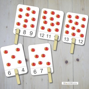 Äpfel zählen(Zähl- & Klammerkarten)-Druckvorlage-Counting Apples Printable-homeschool-Unterrichtsmaterial-Umsatzsteuerbefreit gemäß UStG §19