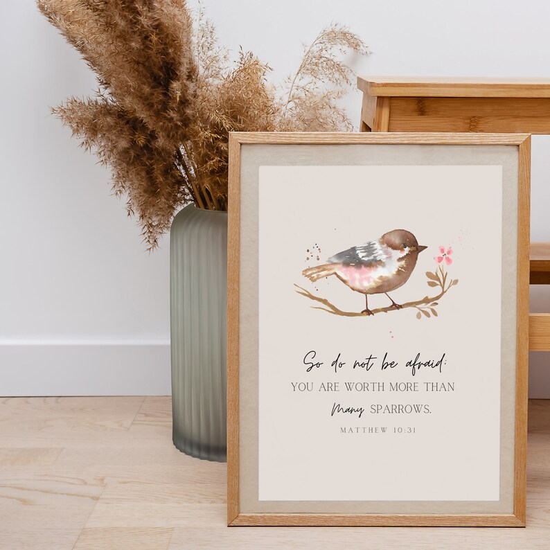Worth More Than Many Sparrows Print, Matthew 10:31 Wall Art, Christian ...