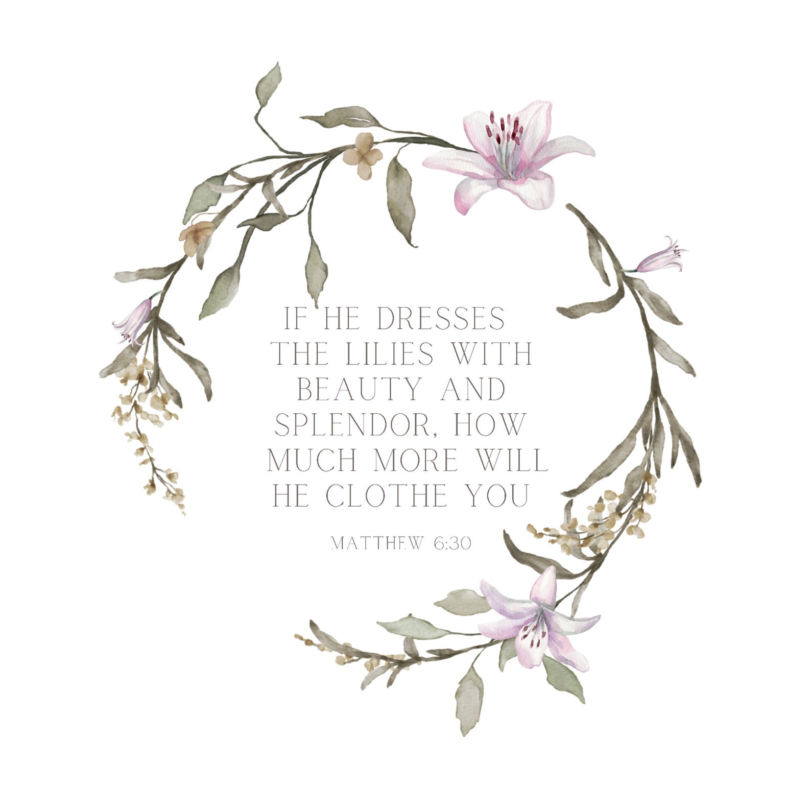 Lily Wreath Wall Art Luke 12 27 Bible Verse Print Christian Etsy