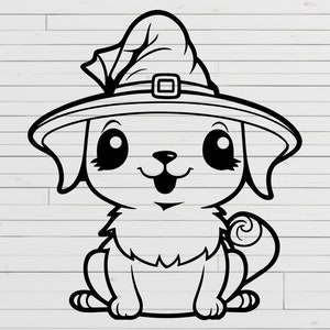 Lindo Cachorro Brujo SVG - Cachorro Adorable con Sombrero de Brujas - Archivo Cortado - Descarga Digital