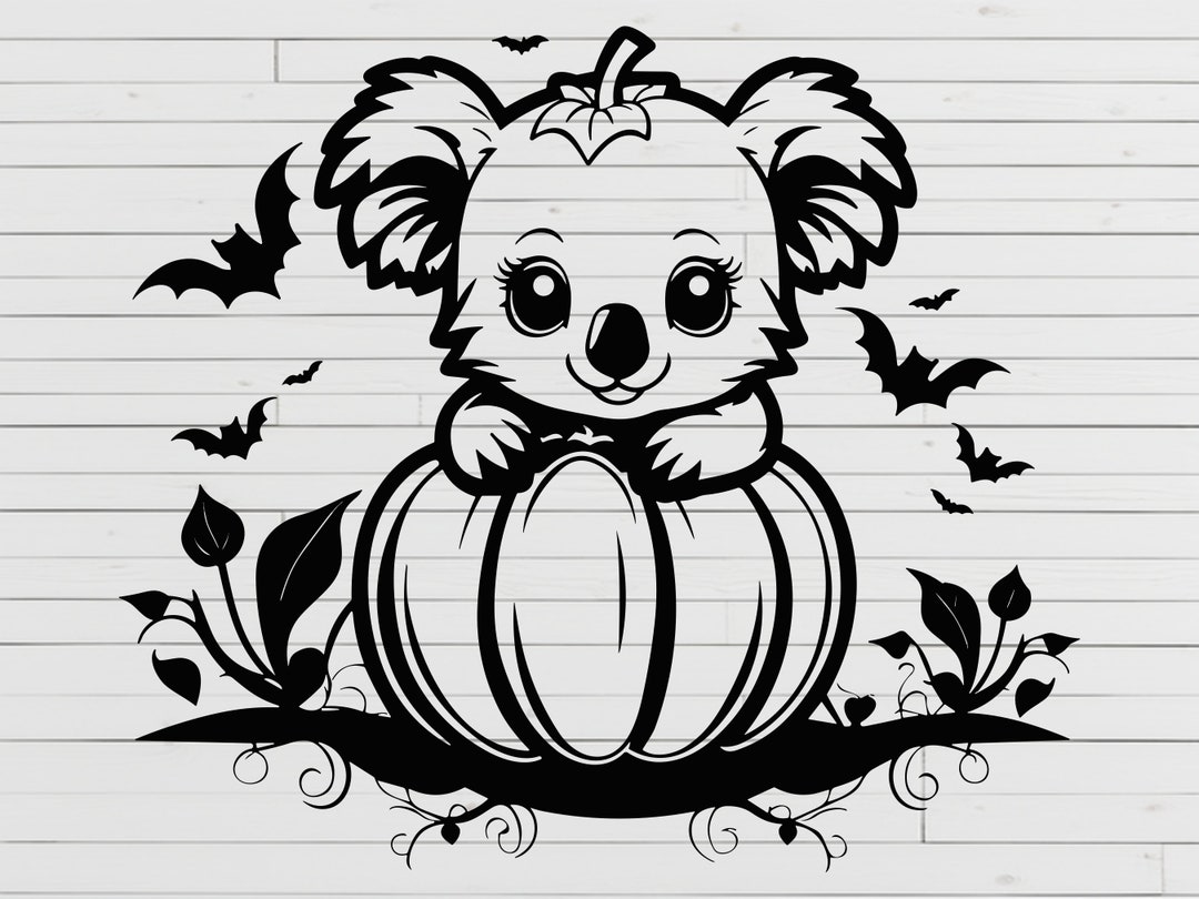 Koala in Pumpkin SVG Halloween Cut File With Bats Etsy