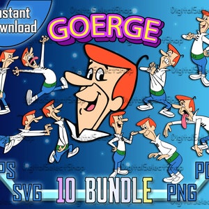 The Jetsons Svg Pack, George Jetson, Retro Cartoon, Svg Bundle, Layered Svg, PNG, PDF, EPS, Files for Cricut, Cricut Cut, Space Toon
