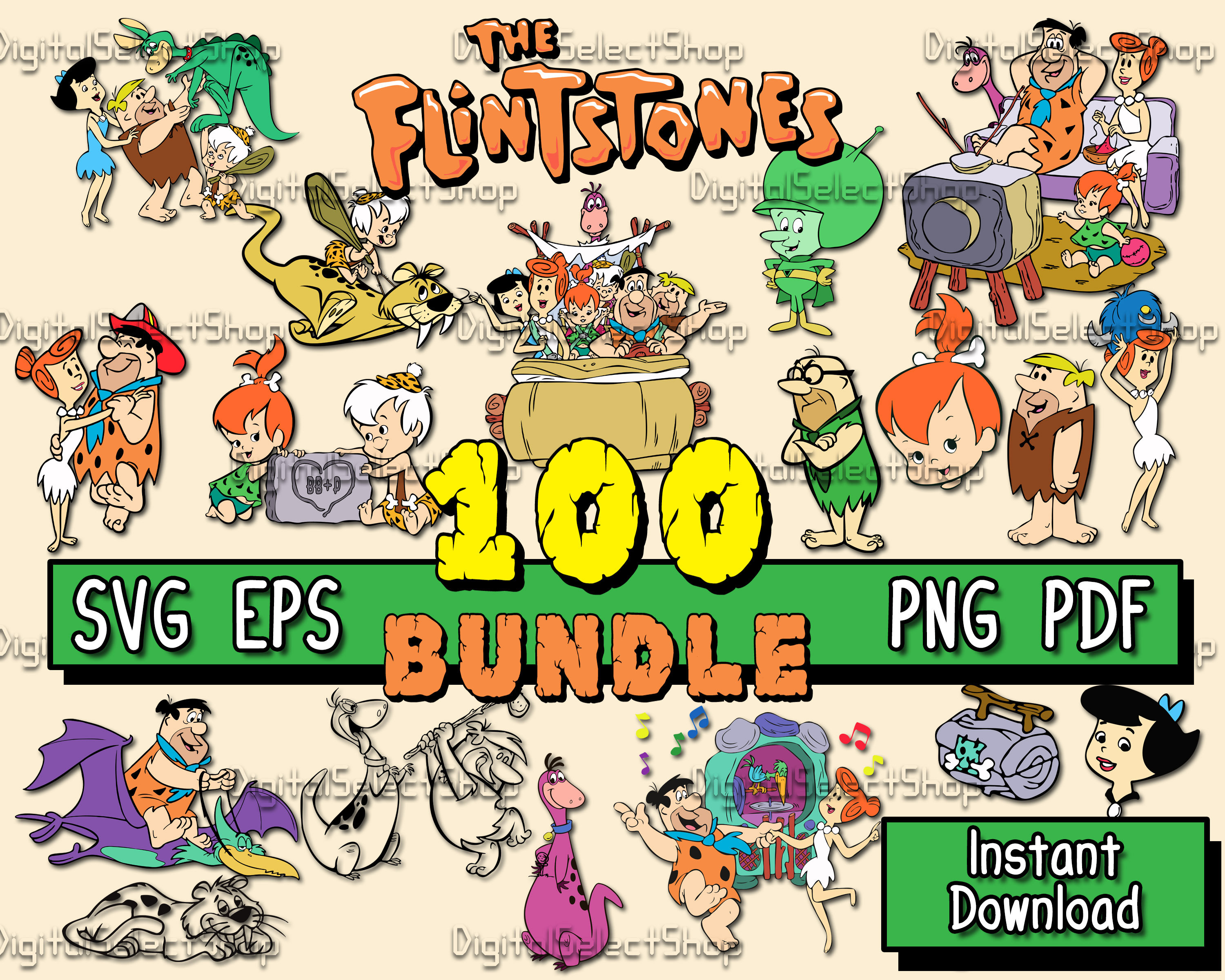 Flintstones Svg Bundle, Svg Pack, Layered Svg, PNG, PDF, EPS, Files for