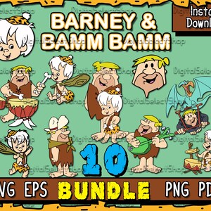 Puede incluir: Un paquete de descarga digital de 10 imágenes de dibujos animados con Barney y Bamm Bamm de la clásica serie de dibujos animados Los Picapiedra. Las imágenes están en formatos SVG, EPS, PNG y PDF. Las imágenes incluyen a Barney y Bamm Bamm tocando instrumentos, montando un dinosaurio y otras actividades divertidas.