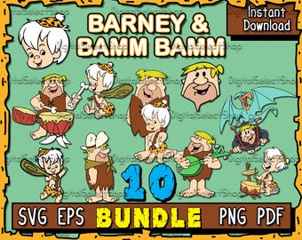 Flintstones SVG-Bundle, Bamm Bamm, Barney, SVG-Pack, PNG, PDF, EPS, Dateien für Cricut,, SVG-Bundle, Cricut Schnitt, Flintstones Pack