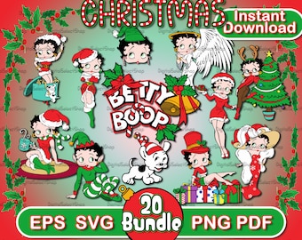 Christmas Betty Boop Svg Bundle, Svg Pack, Layered Svg, PNG, PDF, EPS, Files for Cricut, Betty Boop Clipart, Svg Bundle, Cricut Cut