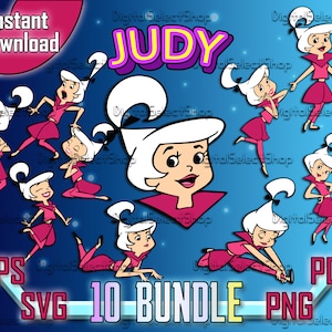The Jetsons Svg Pack, Judy Jetson, Retro Cartoon, Svg Bundle, Layered Svg, PNG, PDF, EPS, Files for Cricut, Cricut Cut, Space Toon