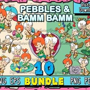 Pebbles Flintstones SVG バンドル、Bamm Bamm、SVG パック、レイヤード SVG、PNG、PDF、EPS、Cricut 用ファイル、SVG バンドル、Cricut Cut、Flintstones パック