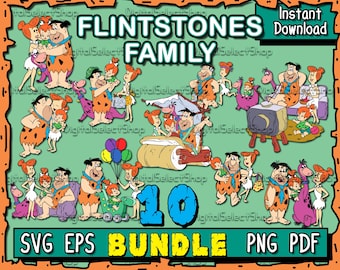 Familie Flintstones SVG, PNG, PDF, EPS, PNG, PDF, EPS, Dateien für Cricut,, svg Bundle, Cricut Cut, Fred, Pebbles, Wilma, Dino,