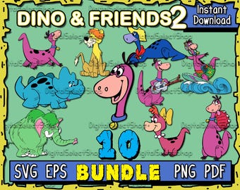 Dino Flintstones SVG-Bundle, SVG-Pack, PNG, PDF, EPS, Dateien für Cricut, SVG-Bundle, Cricut Cut, Hoppy, Baby Puss, Pack, Sekunde