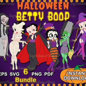 Halloween Betty Boop Svg Bundle, Svg Pack, Bundle Layered Svg, PNG, PDF, EPS, Files for Cricut, Betty Boop Clipart, Svg Bundle, Cricut Cut