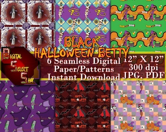 Halloween nahtlose, digitale Papier, schwarz Betty Boop Muster, Scrapbook Papiere, Halloween Hintergrund, nahtlose Muster, Sofort Download