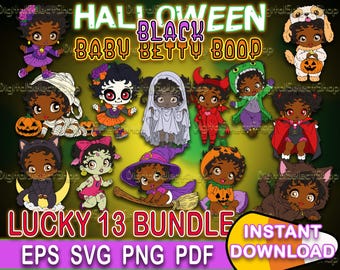 Schwarzes Baby Betty Boop-Svg-Bundle, Halloween-Svg, Bundle-Schicht-Svg, PNG, PDF, EPS, Dateien für Cricut, Schwarz Clipart, SVG-Bundle, Cricut Schnitt