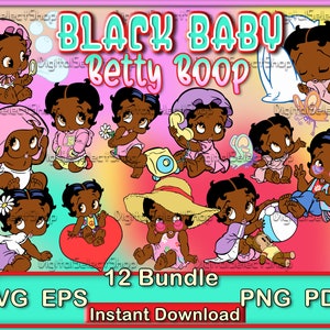 Black Baby Svg Bundle, Baby Betty Boop, African, Layered Svg, PNG, PDF, EPS, Files for Cricut, Cute Baby Svg, Betty Boop Clipart, Cut File,