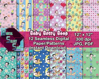 Seamless Digital Paper, Baby Betty Boop Patterns, Scrapbooking, Seamless Patterns, Digital Backgrounds, Betty Boop Theme, Digital Bundle,
