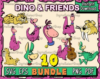 Dino Flintstones Svg-Bundle, SVG-Pack, Geschichtet, PNG, PDF, EPS, Dateien für Cricut,, SVG-Bundle, Cricut Cut, Hoppy, Baby Puss, Pack, Cute