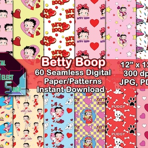 Nahtloses digitales Papier, Betty Boop Muster, Scrapbooking, nahtlose Muster, digitale Hintergründe, Betty Boop Thema, digitales Bündel,