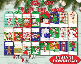 Digitale Geschenkanhänger Weihnachten, Betty Boop Geschenkanhänger, Frohe Weihnachten, Geschenkanhänger Bundle, Urlaubsanhänger, Dateiable PDF,