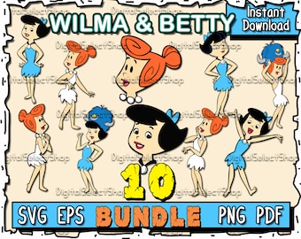Wilma Feuerstein-Svg-Bundle, Betty, SVG-Pack, PNG, PDF, EPS, Dateien für Cricut, SVG-Bundle, Cricut Schnitt, Flintstones Paket