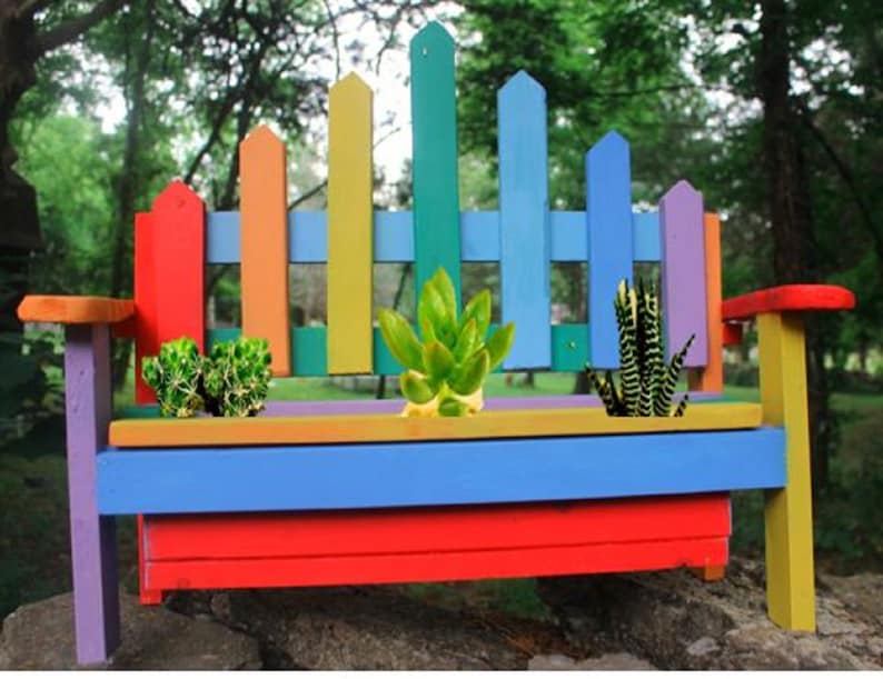 BENCH GARDEN PLANTER Picket Fence Farmhouse Decor With Etsy
