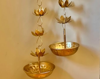 Metal Hanging Urli Candle Holder - Golden Tealight and Floating Candle Bowl