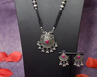 36-Inch Silver Oxide Long Black Mangalsutra - Timeless Symbol of Love and Commitment