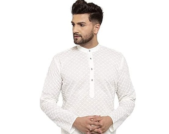 Men's Cotton Straight Kurta in Classic White