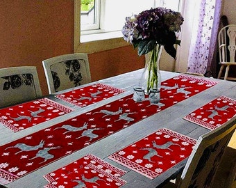Christmas Decorative 6 Pieces Place Mats with Table Runner (100% cotton)