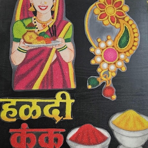 Handmade Rangoli - haldi kunku with Lady and Nath -Decoration and Home Decor Accent