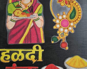 Handmade Rangoli - haldi kunku with Lady and Nath -Decoration and Home Decor Accent