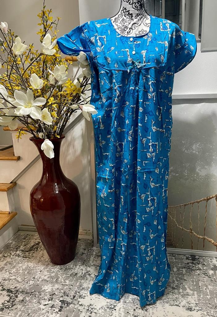 chinese dress ladies Indian Cotton Women's Maxi Night Dress 2-PC Set – Marika Textiles at ₹630 main image 1