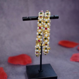 Set of 2 Indian Traditional Golden Stone Bangles/ Maharastrian Moti ...