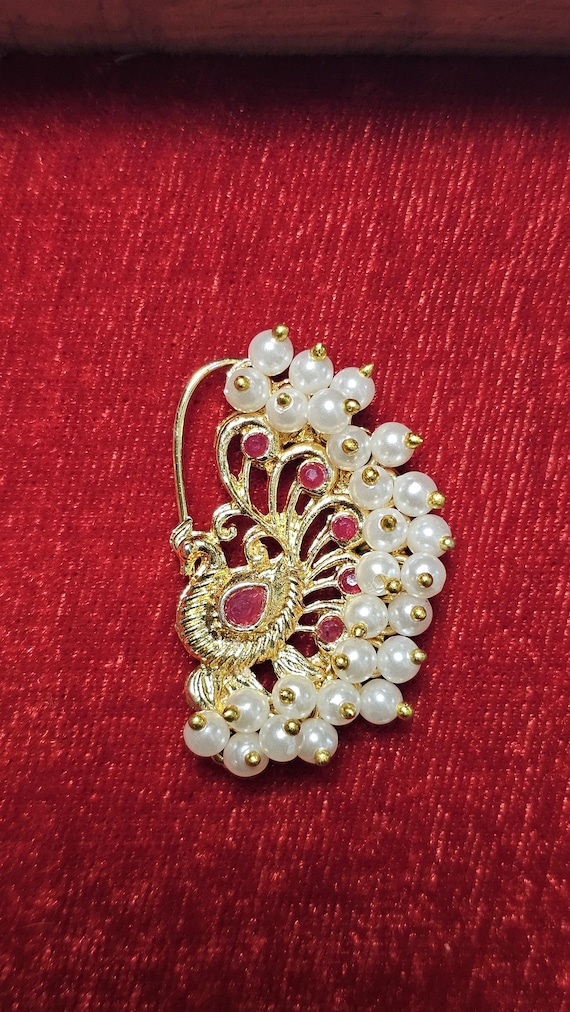Pressed Nath/ Nose Ring /Marathi nose ring /NON Piercing Indian Nose Ring/ CLIP ON Nosepin/ Nathini / Nose clips