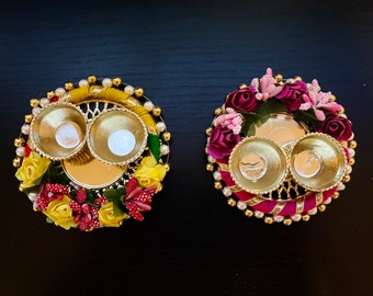 Set of 4 Haldi, Kumkum Platter - Festive Essentials and Thamboolam Gifts
