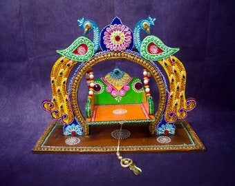 Wooden Handcrafted Peacock Swing Jhula for Laddu Gopal