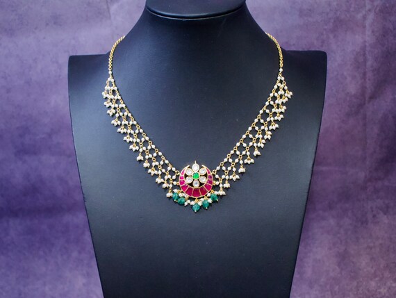 Light weight Jadau kundan Choker necklace with Pearls /Jadau Jewelry