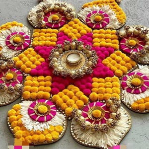 Pearl And pom pom Tealight Candle Holder rangoli for diwali/festive season