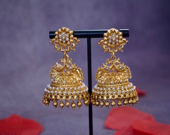 Embossed Golden Jhumka Style Earrings