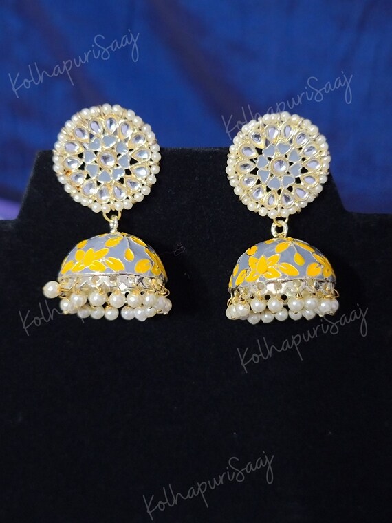 Traditional Indian Pearl Gold Plated Kundan Jhumka/jhumki - Etsy