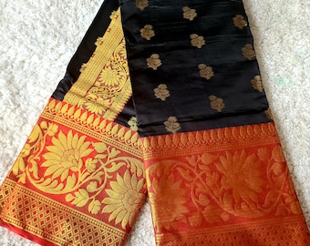 Chic Black Silk Saree with Striking Red Border