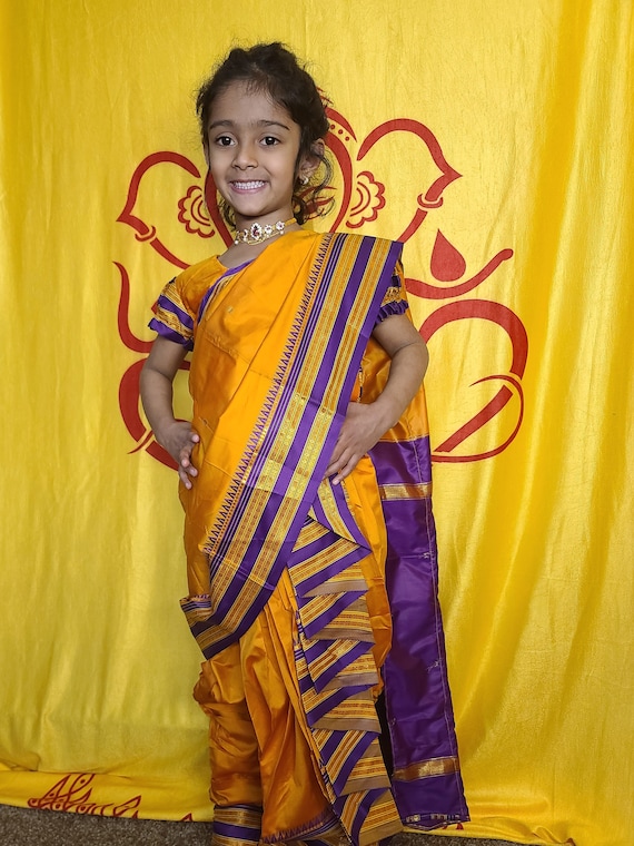 Kids Readymade Nauvari Nauwari Saree With Stitched Blouse Etsy