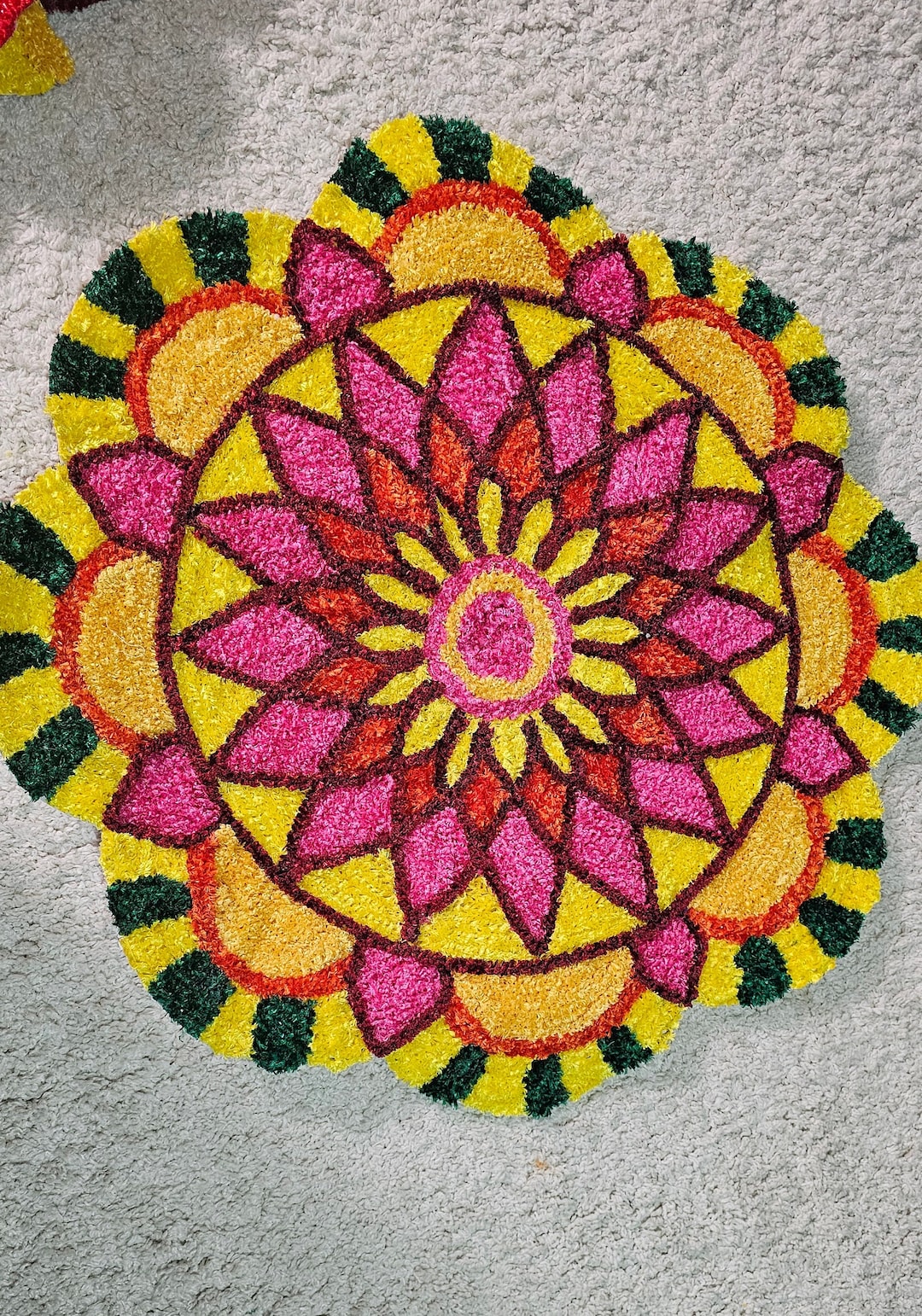 Indian Bloom: Rangoli-inspired Flower Mat Rug - 3ft Elegance for Your ...