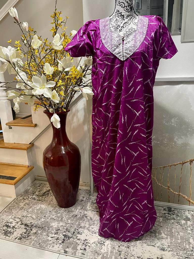chinese dress ladies Cotton Printed Indian Nighty Maxi Night Gown For Women's (Red, Free Size)  at Amazon Women's Clothing store main image 0