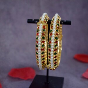Set of 2 Indian Traditional Golden Stone Bangles - Maharashtrian Moti ...