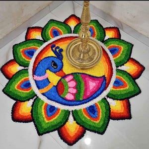 Indian Bloom: Rangoli-inspired Flower Mat Rug - 3ft Elegance for Your ...